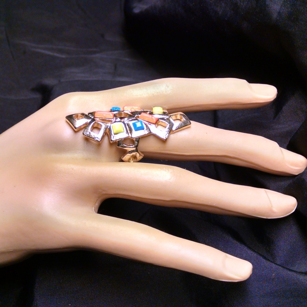 Beautiful Multi Colored Cocktail Large Ring - image 3
